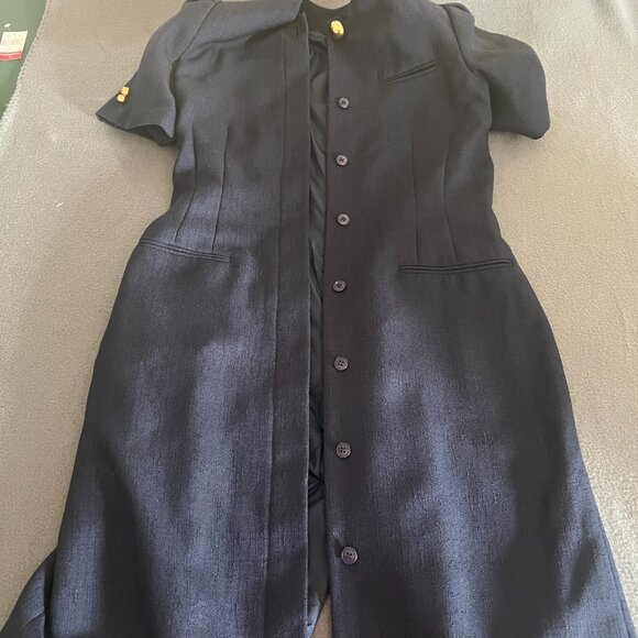 Vintage Kasper for A.S.L. Navy Button Front‎ Sheath Dress Career Size 8 - Picture 8 of 14